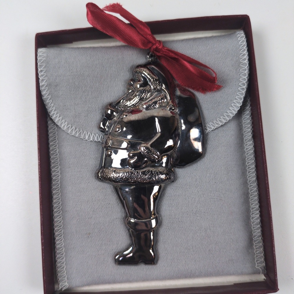 Vtg 80's Gorham Santa Claus Silver Plate Christmas Ornament Toy Sack Box